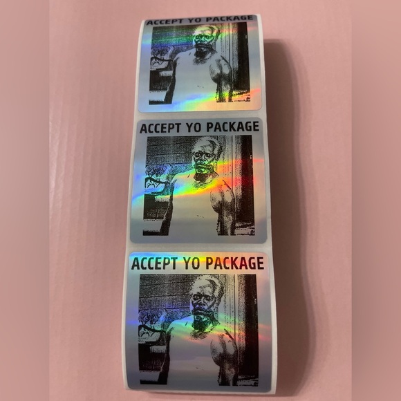 Other - 50 ct. Silver Holographic "Accept Yo Package" Stickers